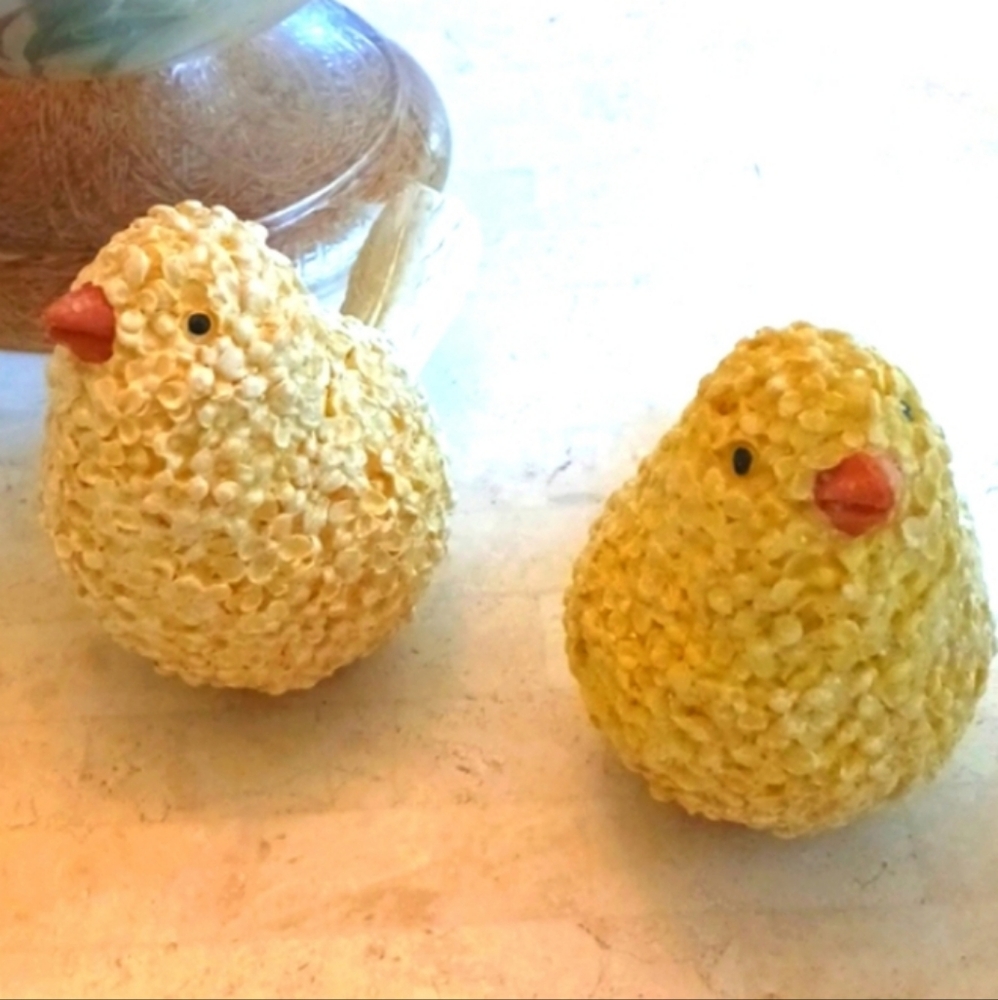 Set of 2  Bird Figurines,floral design,by Valeri/QVC. yellow resin,NEW